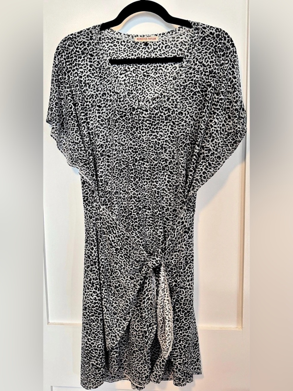 Rebecca Taylor Tie-Front Linen Leopard Print Short Jersey Dress Mini Dress